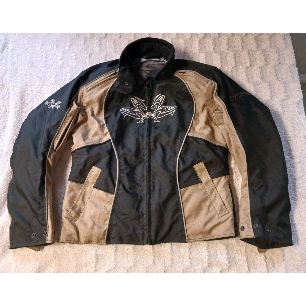 Frank Thomas Lady Rider Beige/Black Padded Motorcycle Jacket Women's Small